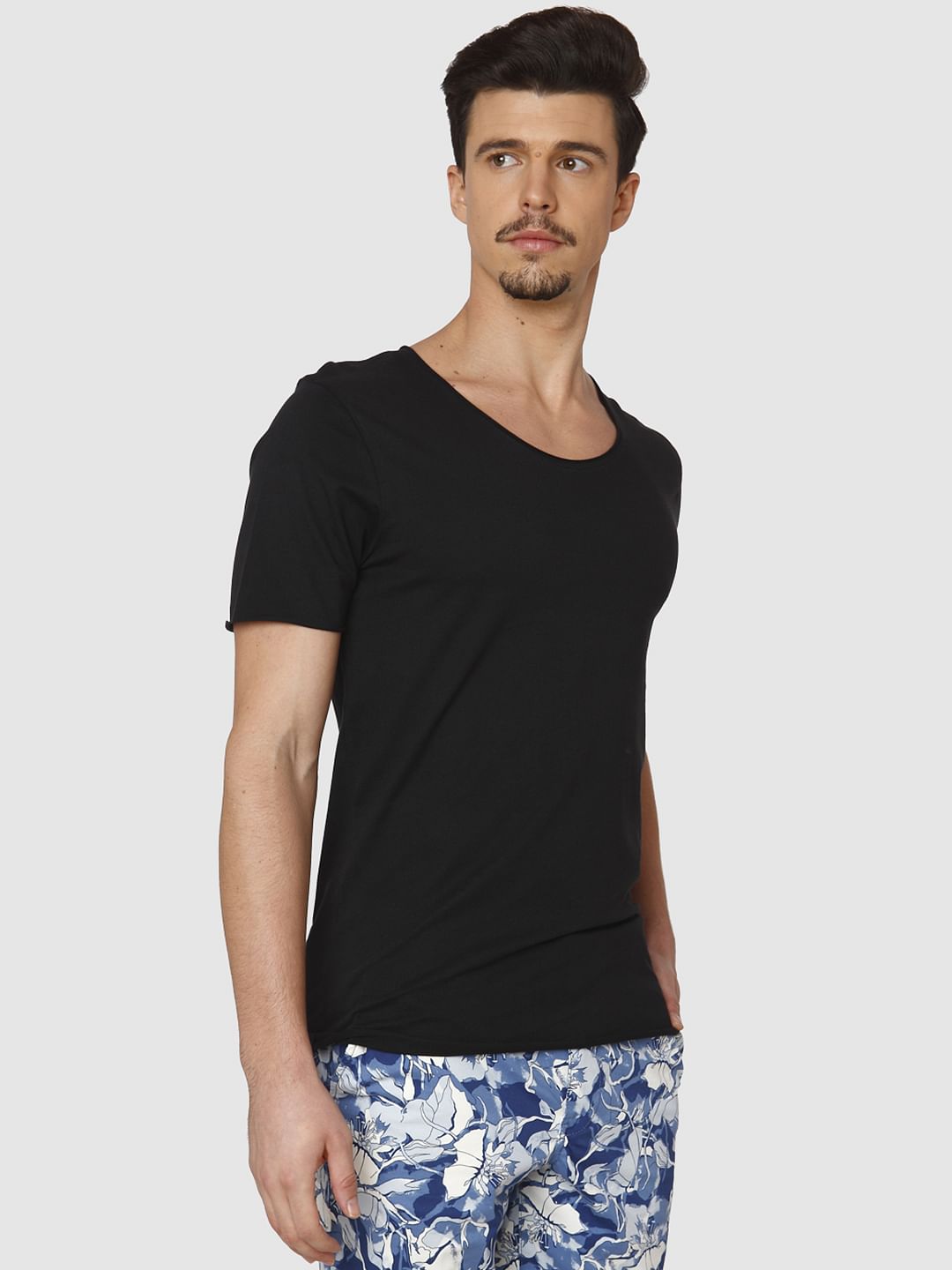 Black Raw Edge Crew Neck T-Shirt