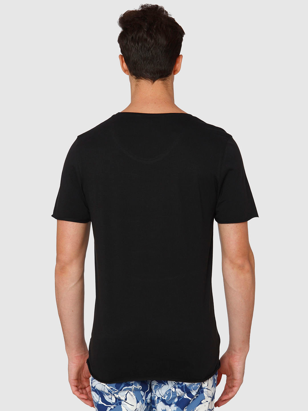Black Raw Edge Crew Neck T-Shirt