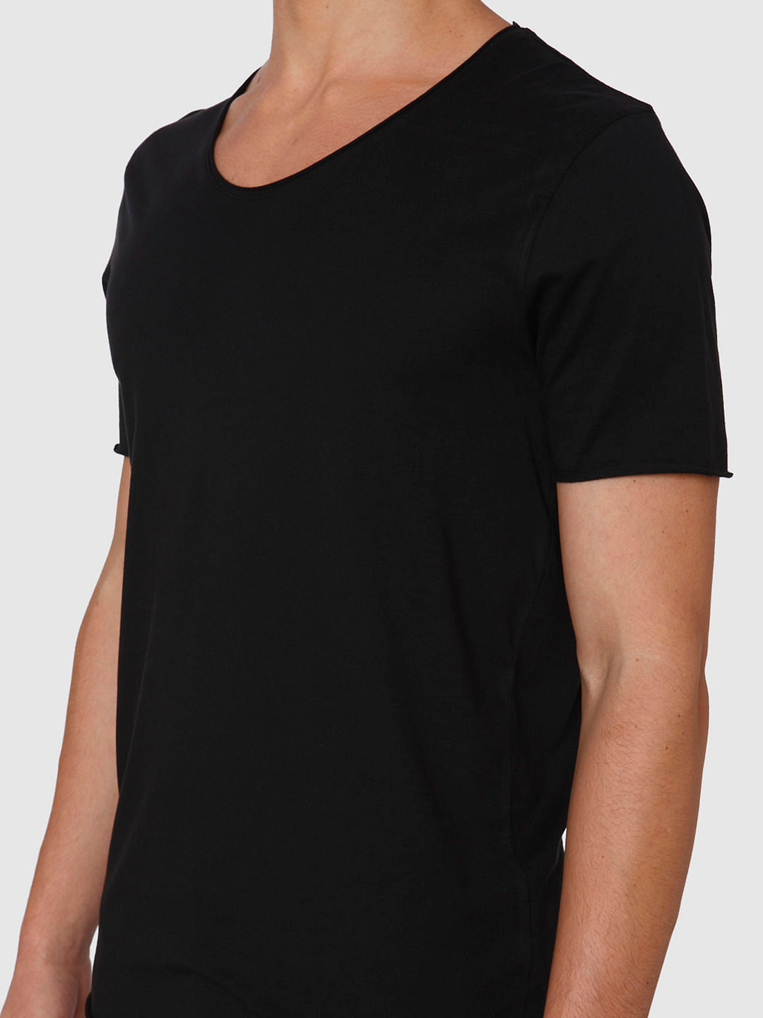 Black Raw Edge Crew Neck T-Shirt