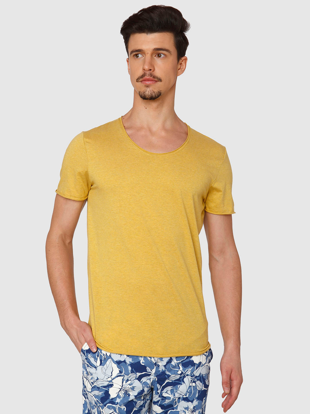 Yellow Raw Edge Crew Neck T-Shirt