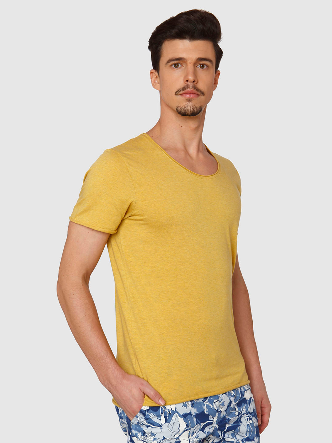 Yellow Raw Edge Crew Neck T-Shirt