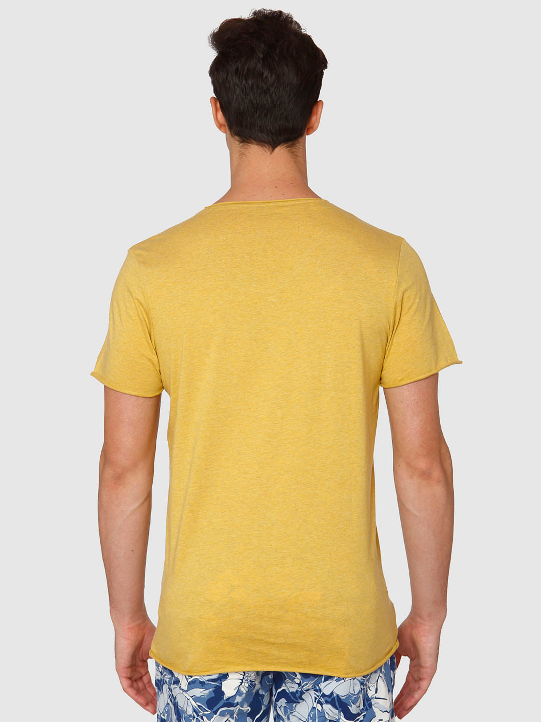 Yellow Raw Edge Crew Neck T-Shirt
