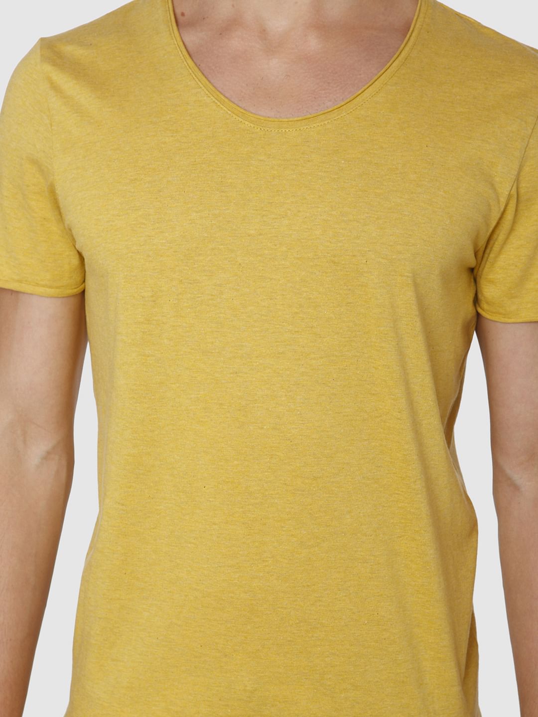 Yellow Raw Edge Crew Neck T-Shirt