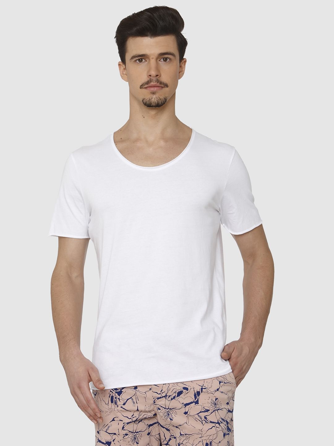 White Raw Edge Crew Neck T-Shirt