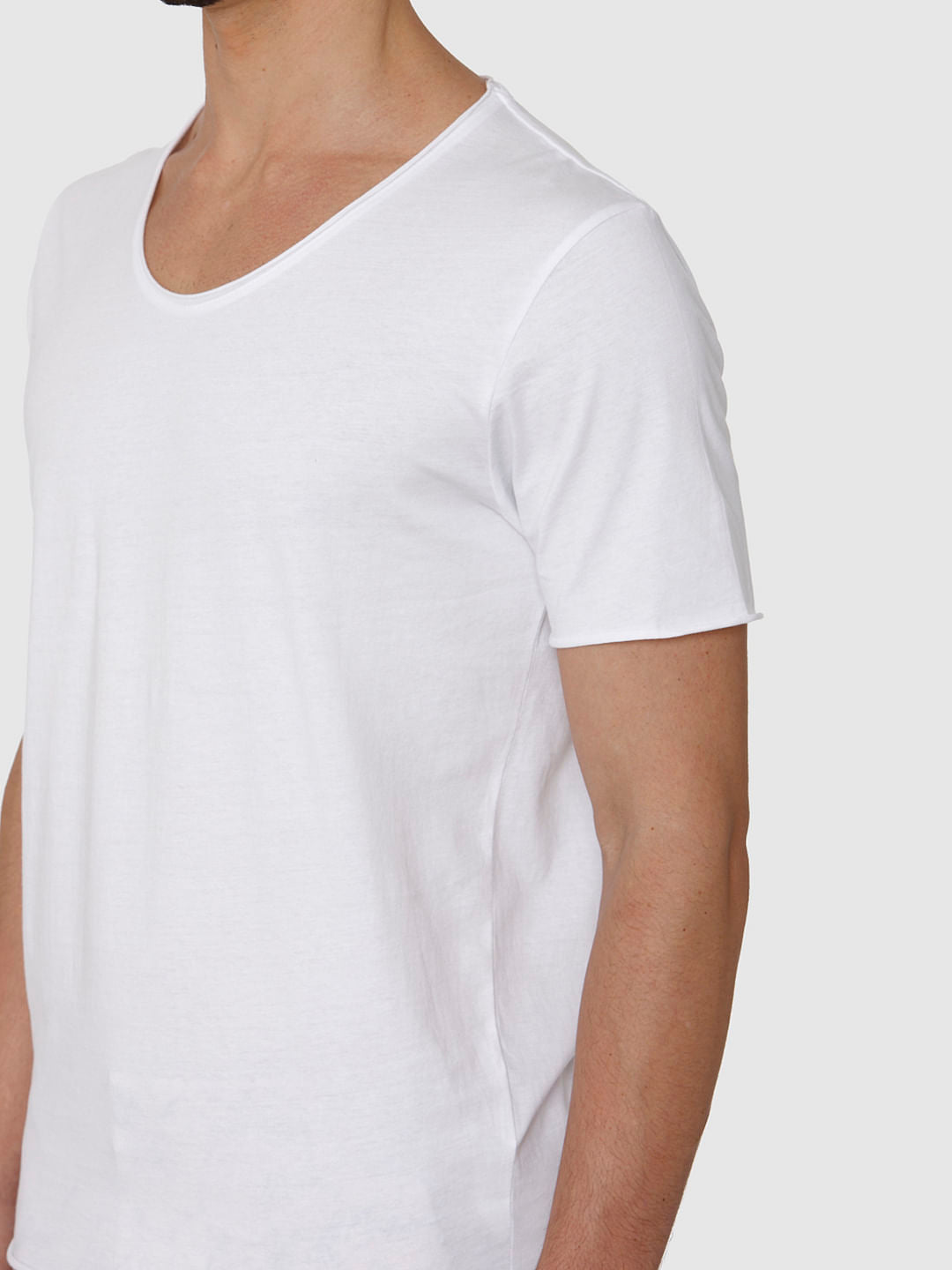 White Raw Edge Crew Neck T-Shirt