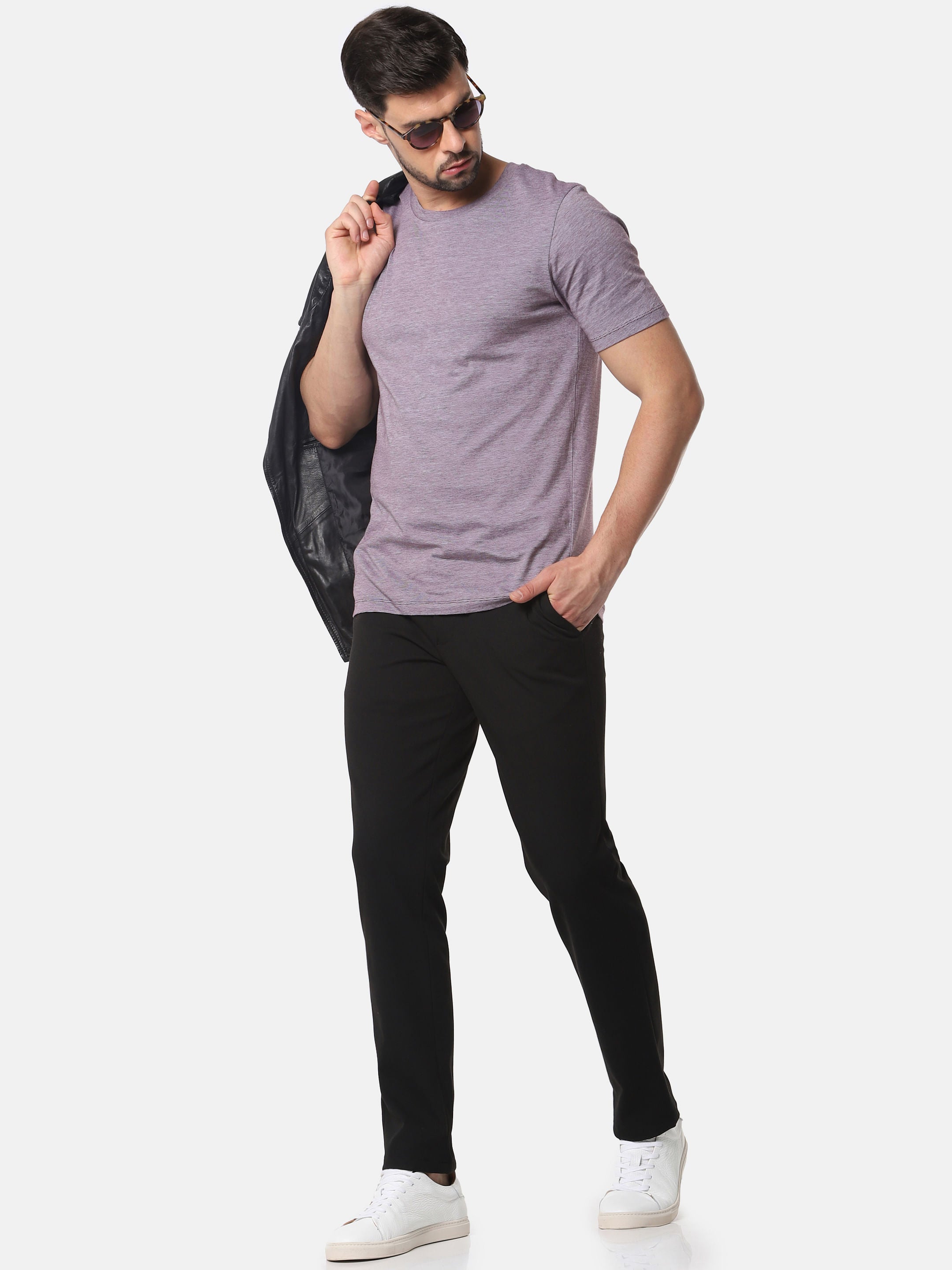 Light Purple Slim Fit Crew Neck T-Shirt