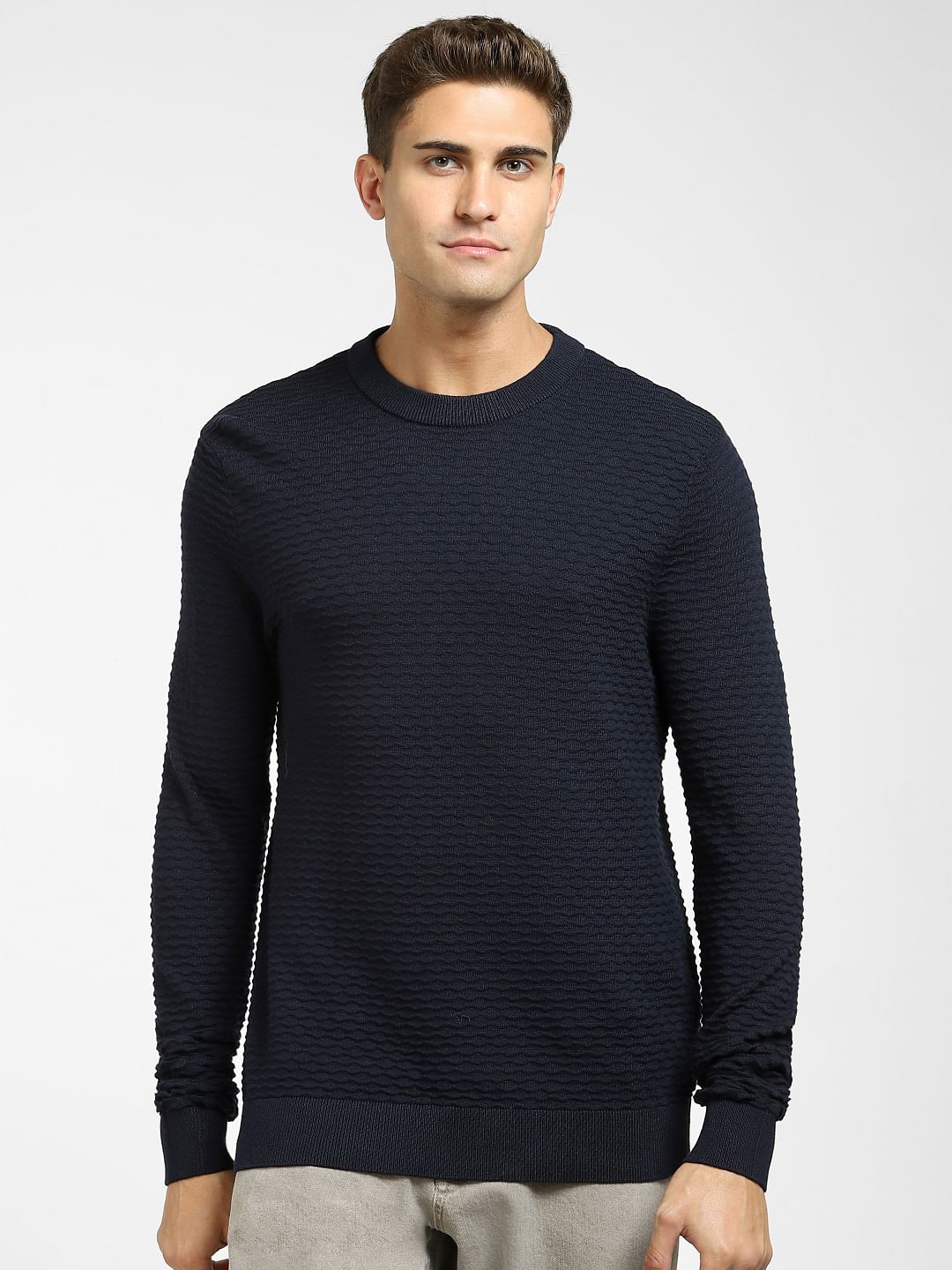 Navy Blue Crew Neck Pullover