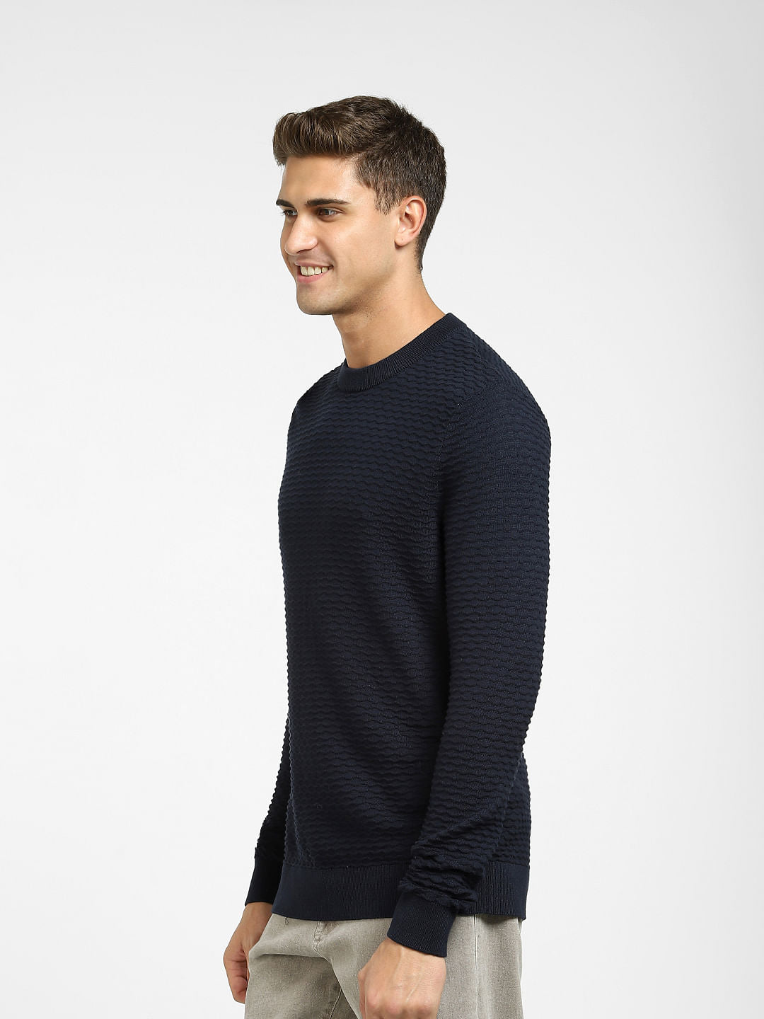 Navy Blue Crew Neck Pullover