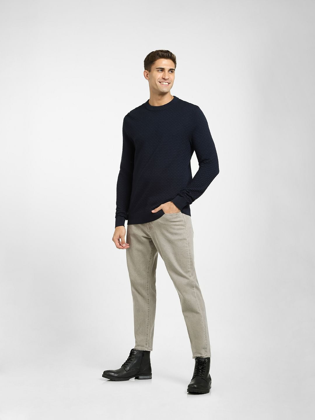 Navy Blue Crew Neck Pullover