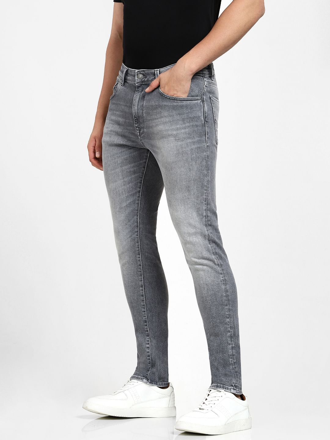 Dark Grey Mid Rise Leon Slim Fit Jeans