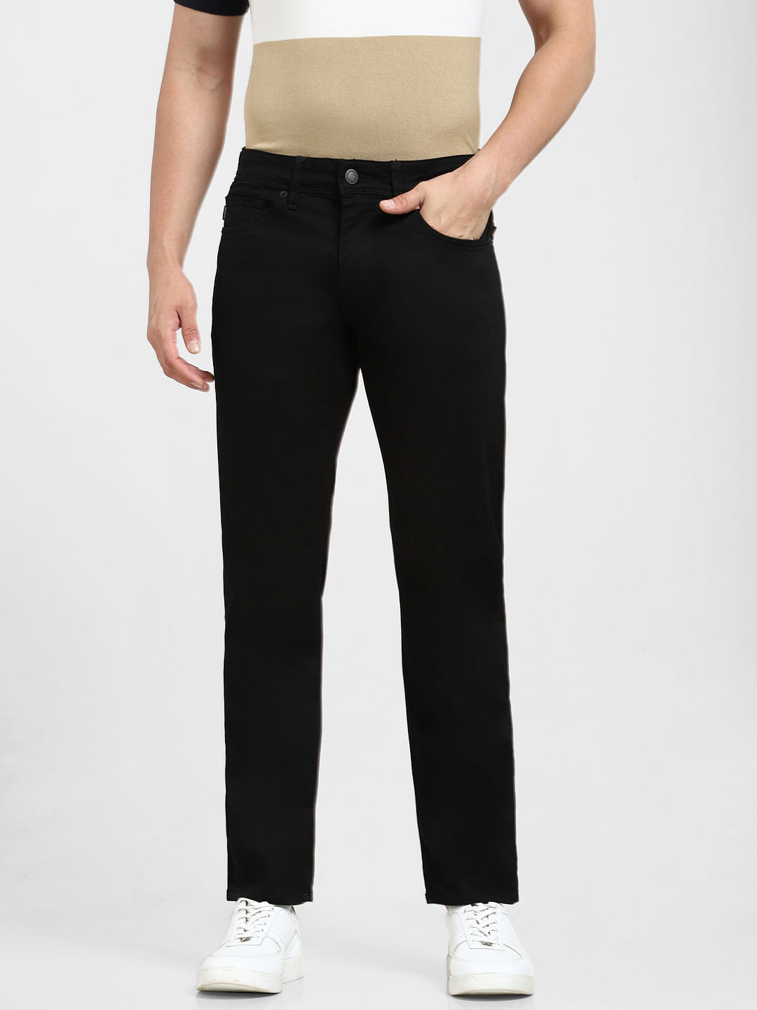 Black Mid Rise Scott Straight Fit Jeans