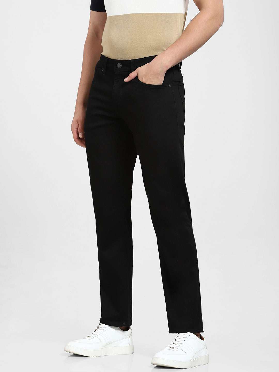 Black Mid Rise Scott Straight Fit Jeans