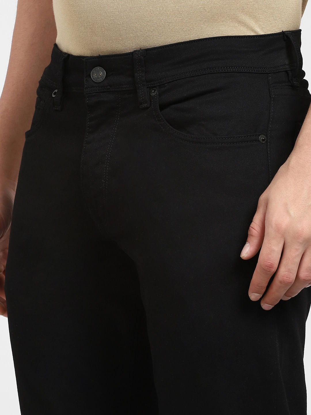 Black Mid Rise Scott Straight Fit Jeans