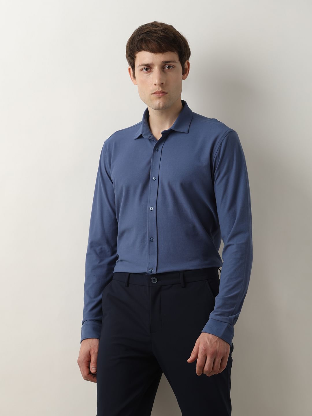 Blue Knitted Full Sleeves Shirt