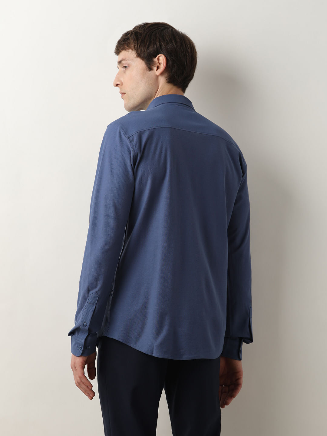 Blue Knitted Full Sleeves Shirt