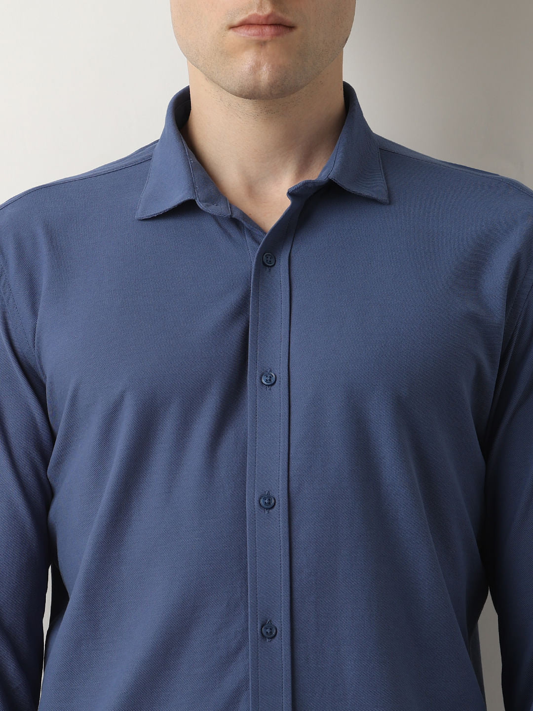 Blue Knitted Full Sleeves Shirt