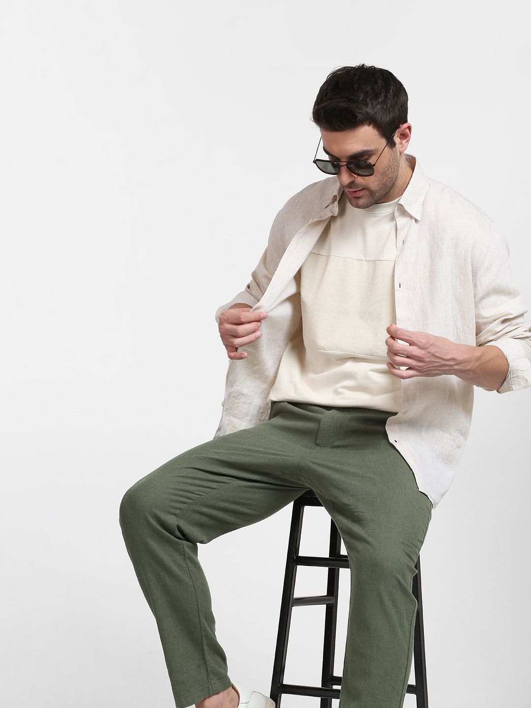 Beige Linen Full Sleeves Shirt