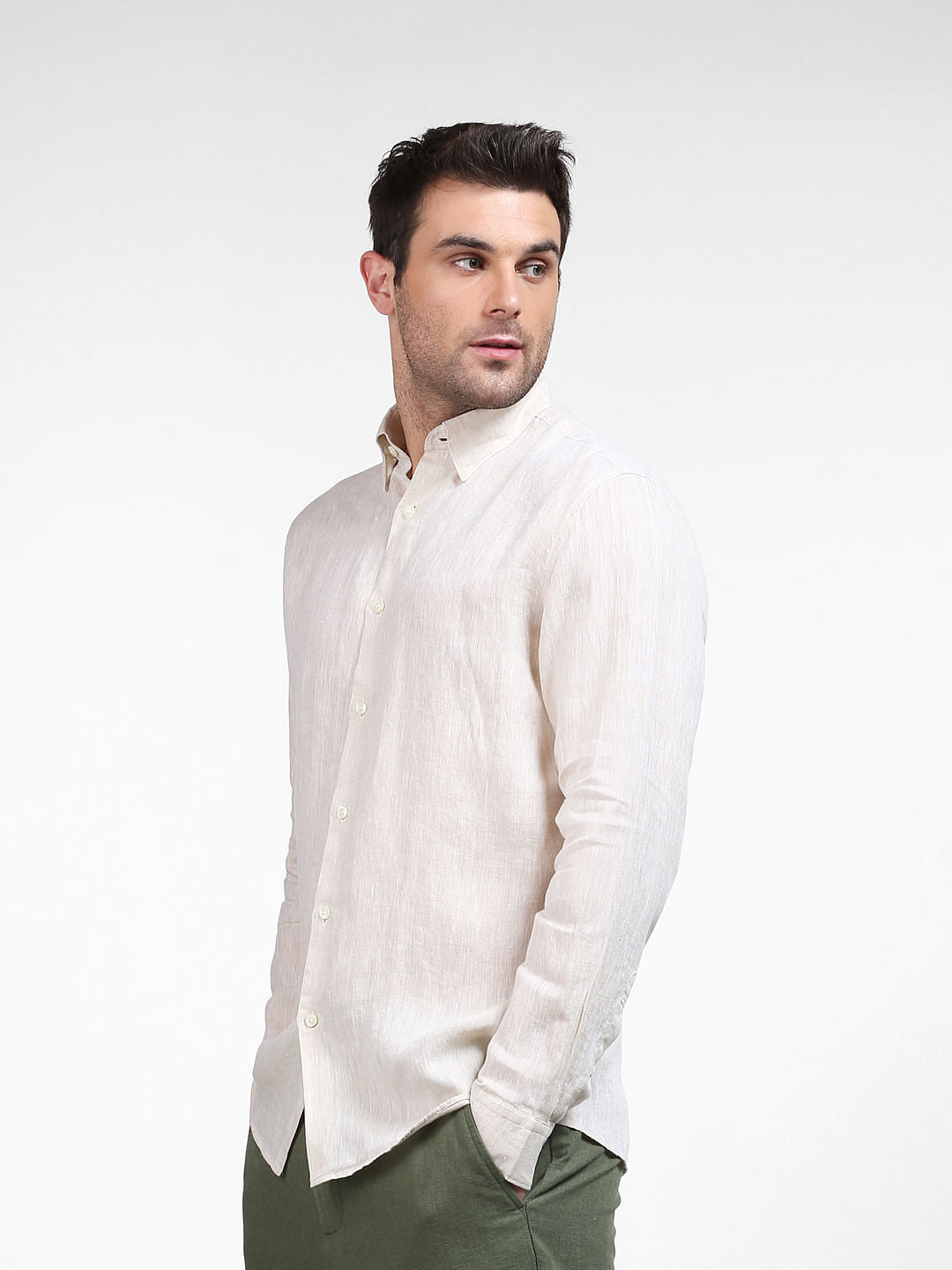 Beige Linen Full Sleeves Shirt