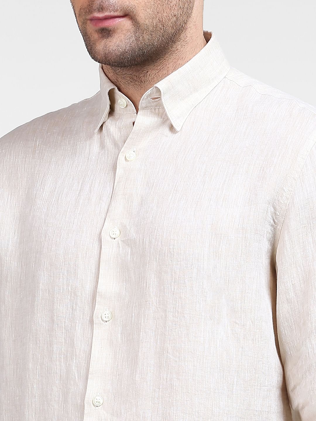 Beige Linen Full Sleeves Shirt