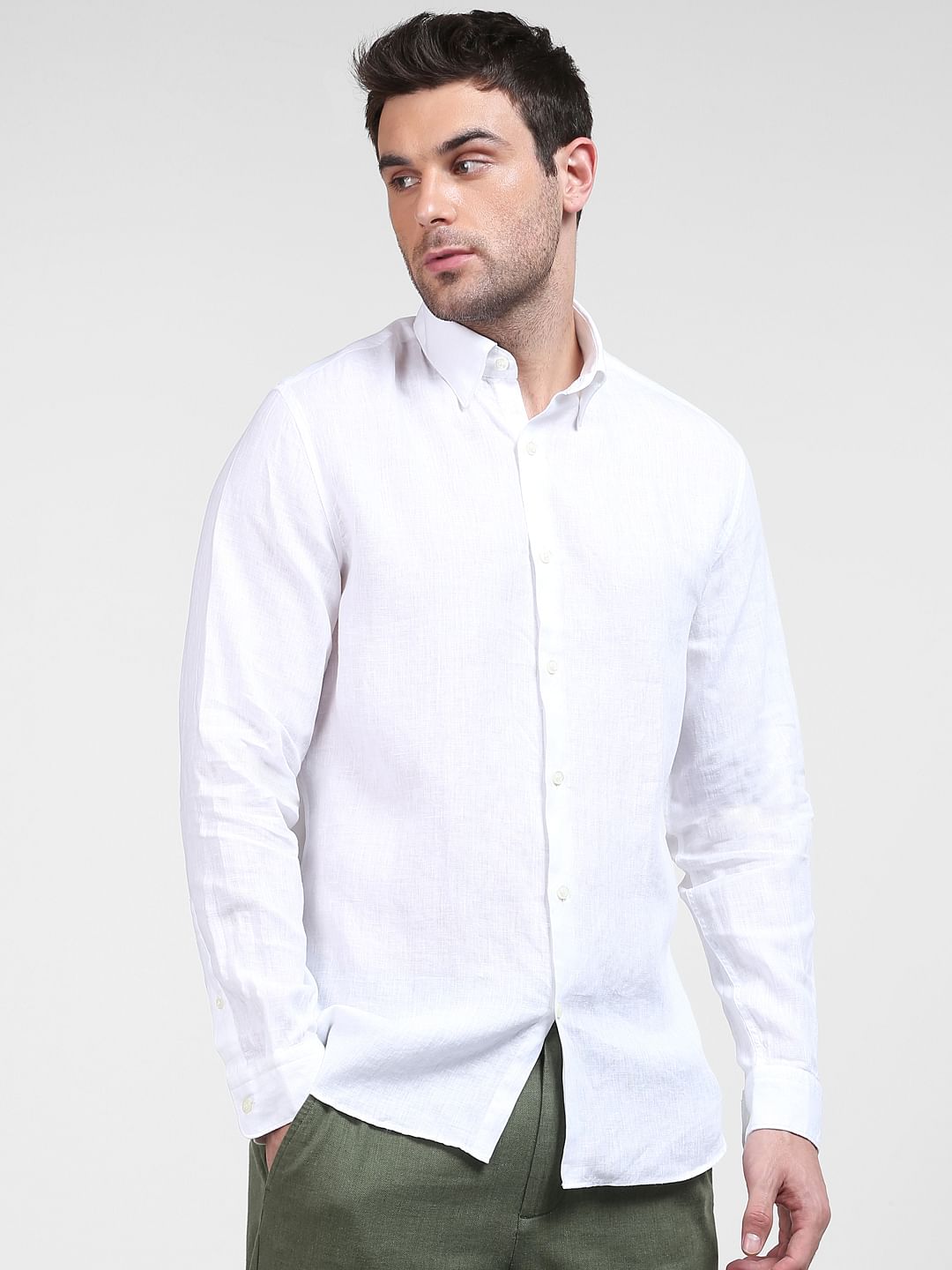White Linen Full Sleeves Shirt