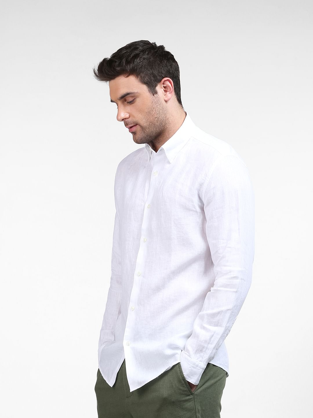 White Linen Full Sleeves Shirt