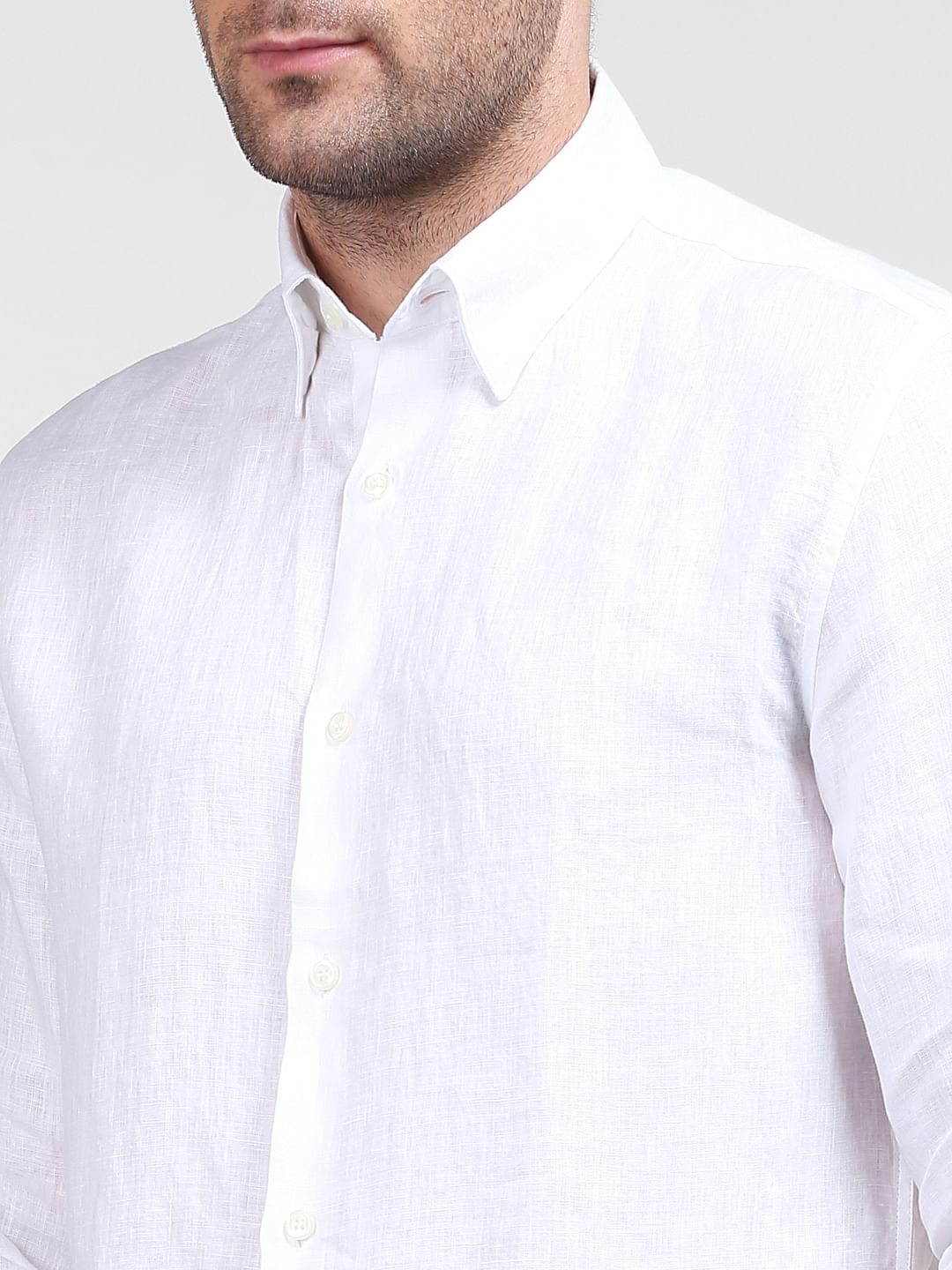 White Linen Full Sleeves Shirt