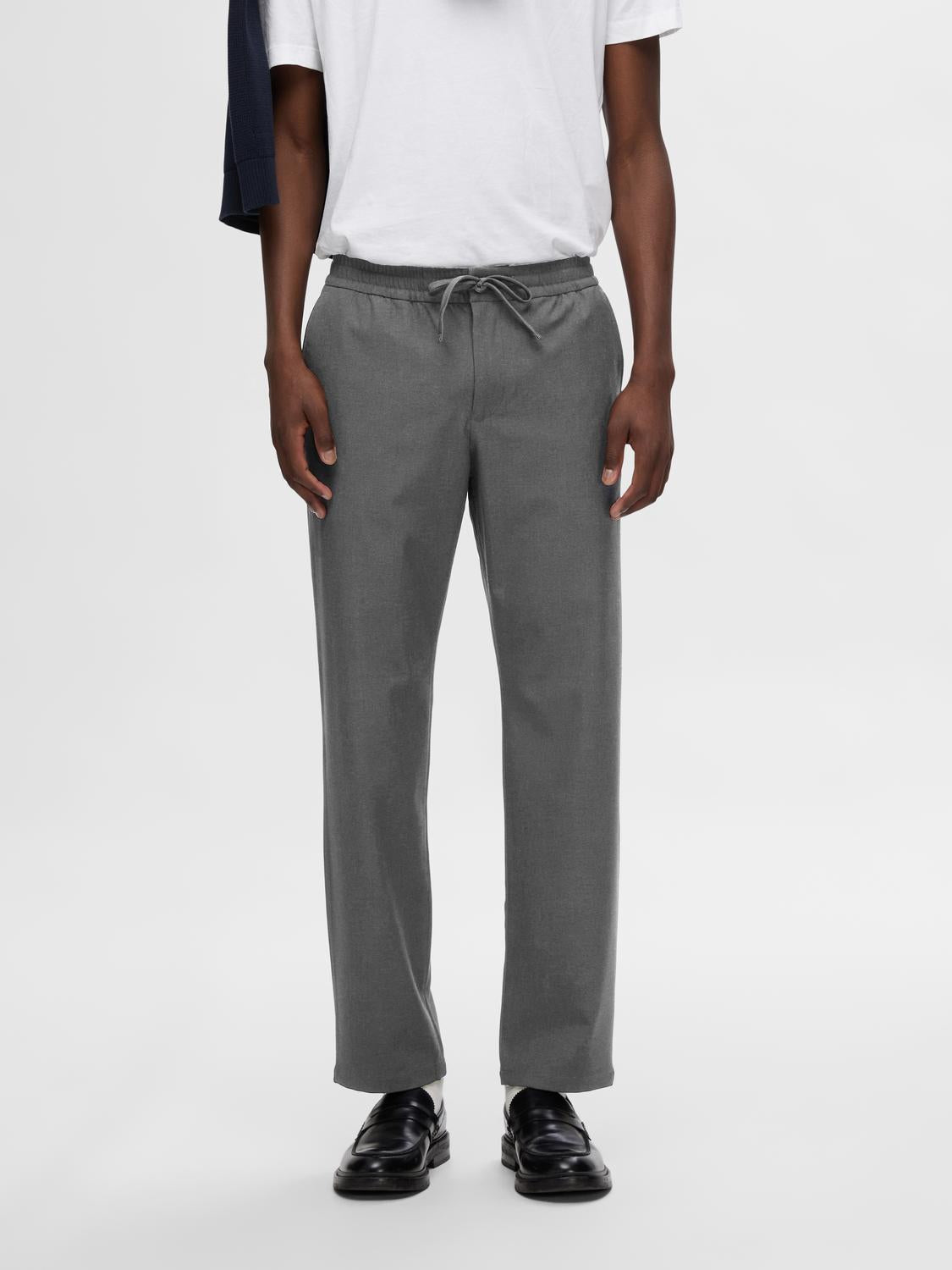 Grey Drawstring Straight Fit Pants