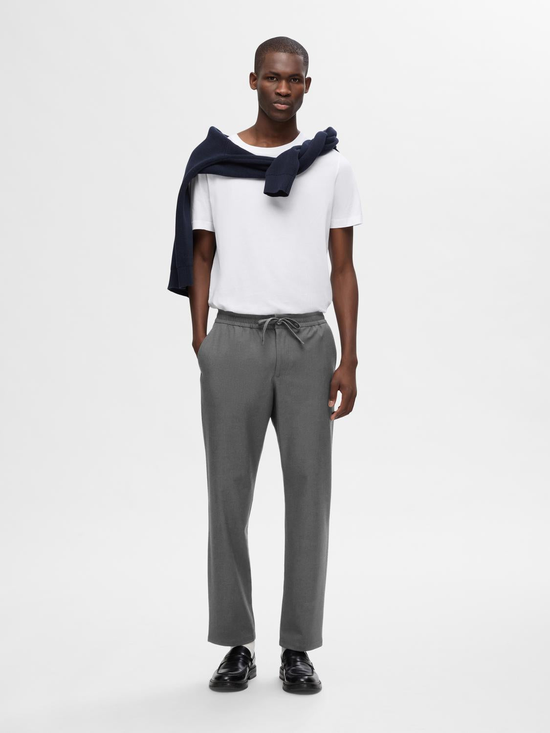 Grey Drawstring Straight Fit Pants