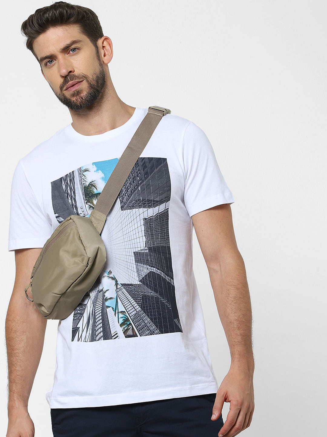 White Organic Cotton Graphic Crew Neck T-Shirt