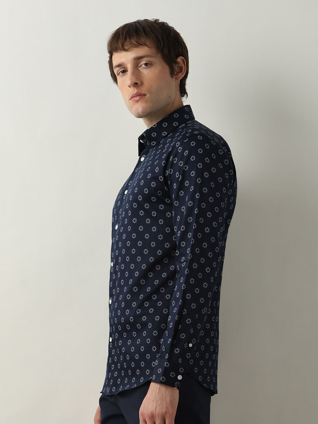 Blue Floral Full Sleeves Shirt