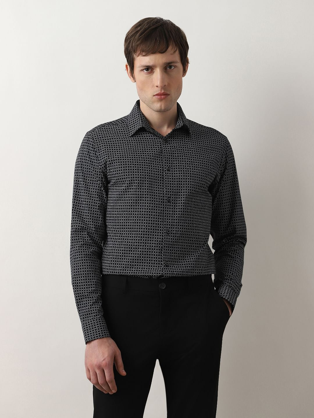 Black Dot Print Full Sleeves Shirt