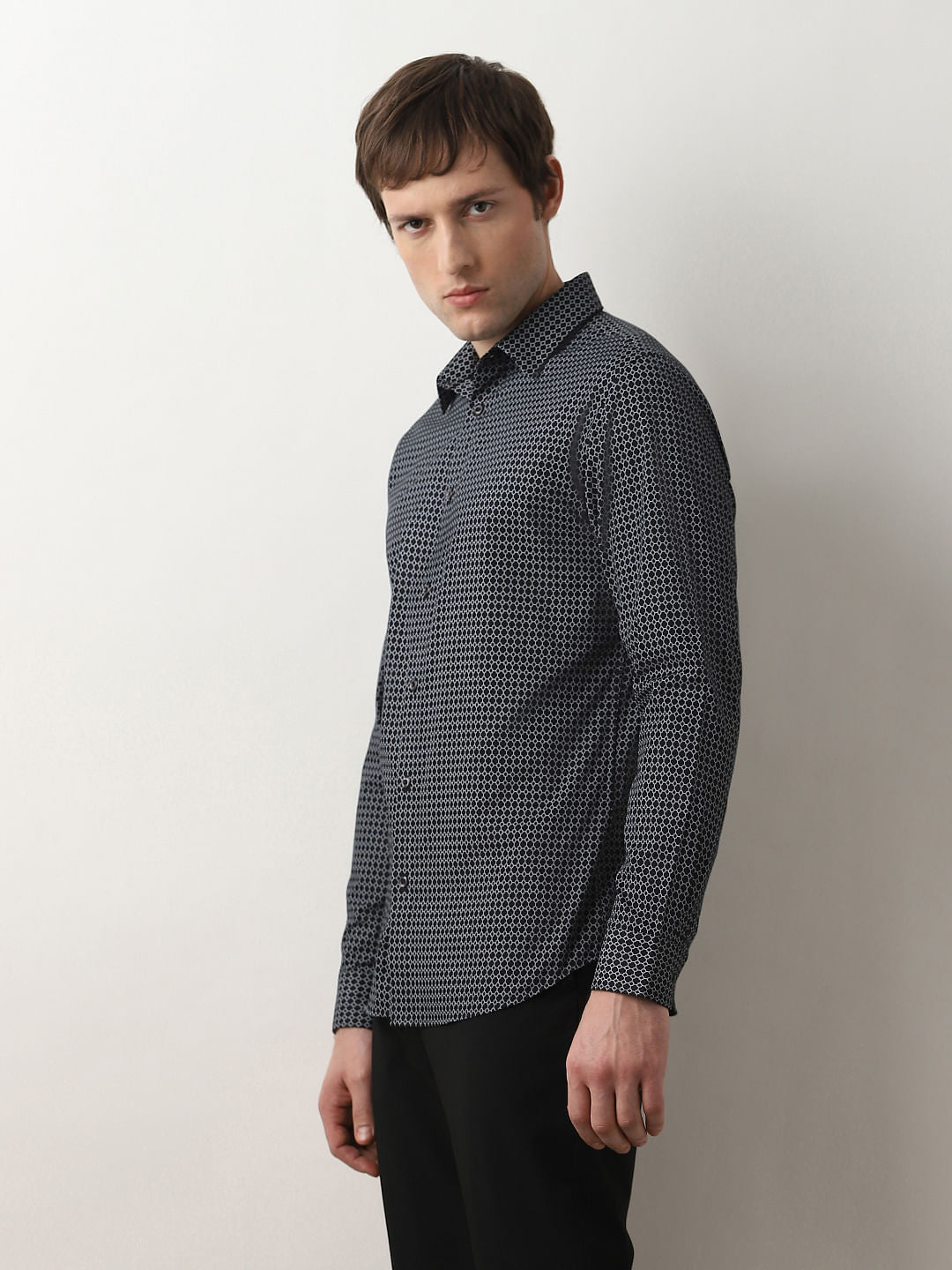 Black Dot Print Full Sleeves Shirt
