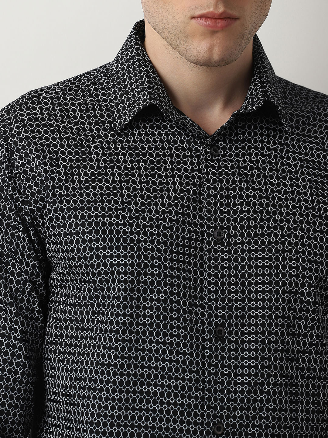 Black Dot Print Full Sleeves Shirt