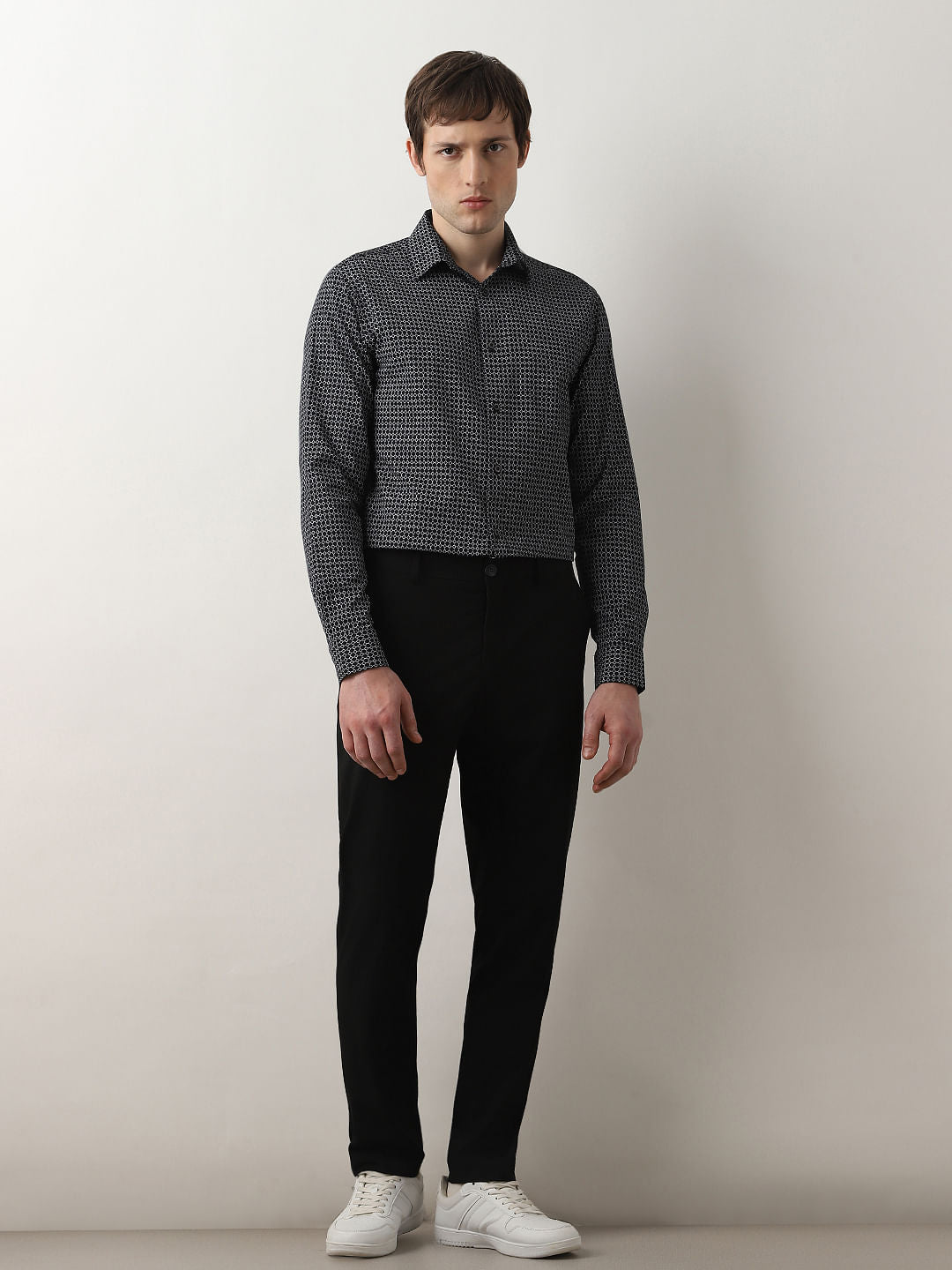 Black Dot Print Full Sleeves Shirt