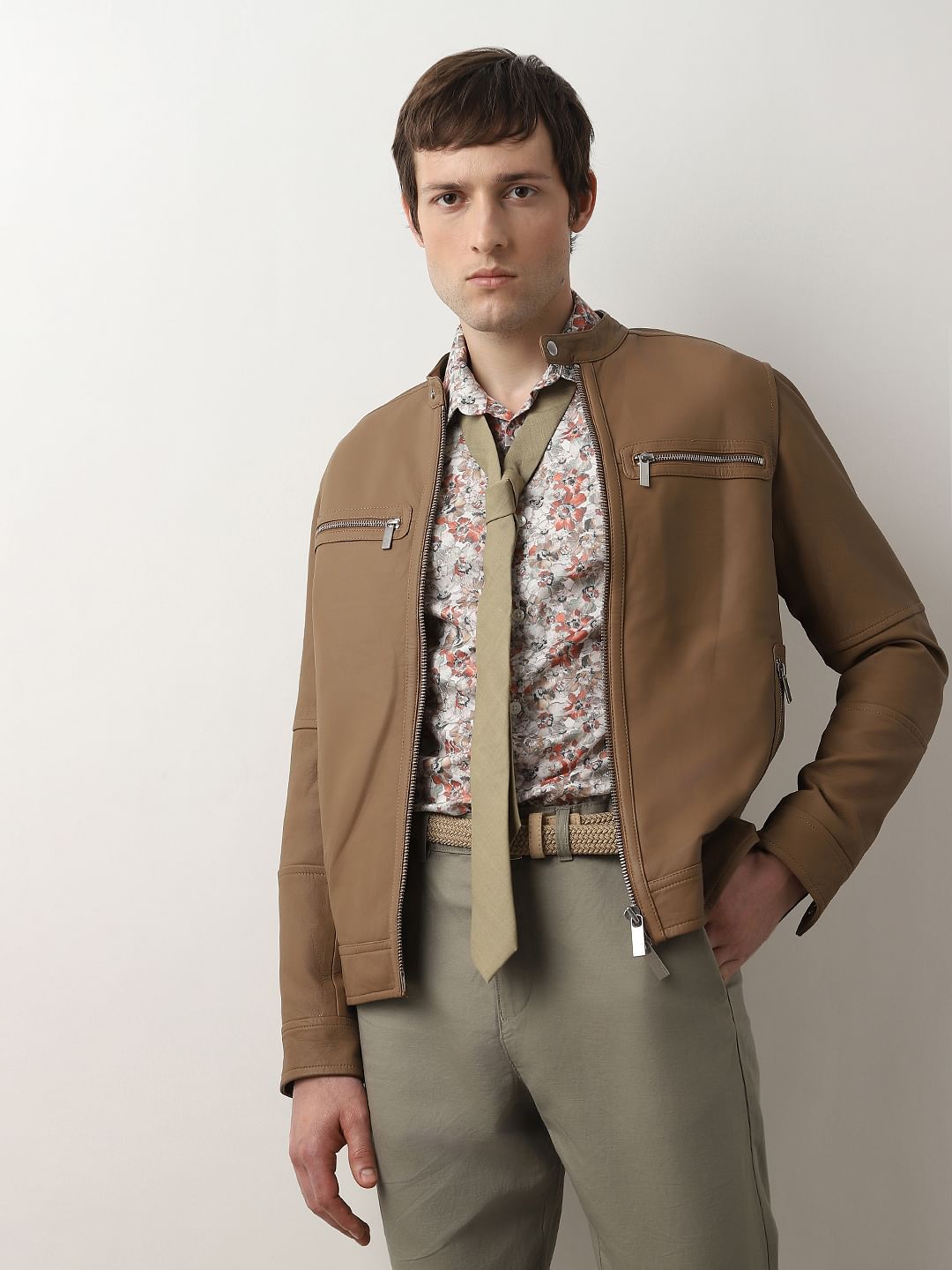 Grey Floral Print Full Sleeves Shirt