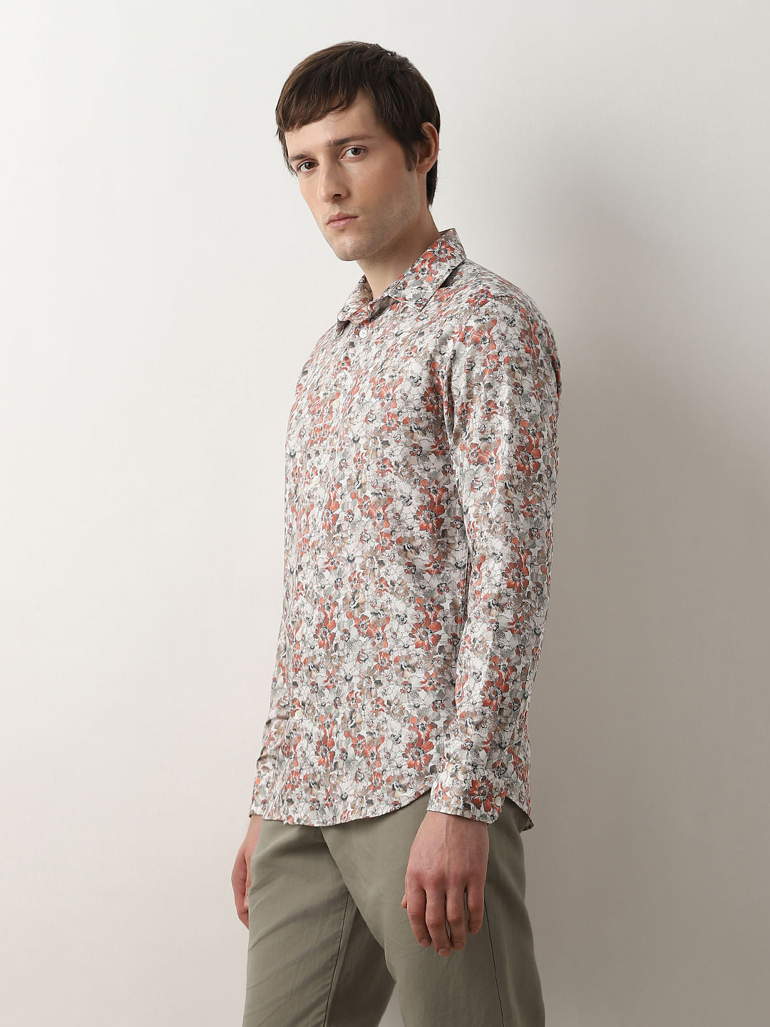 Grey Floral Print Full Sleeves Shirt