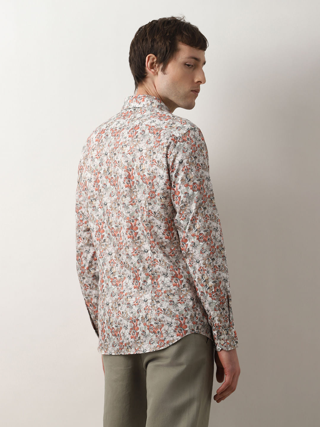 Grey Floral Print Full Sleeves Shirt