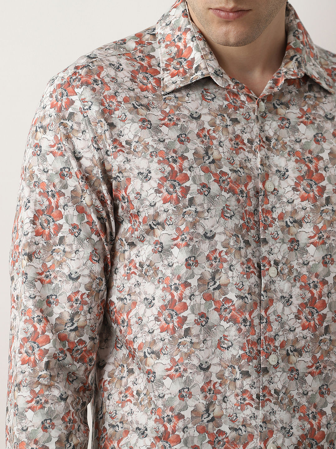 Grey Floral Print Full Sleeves Shirt