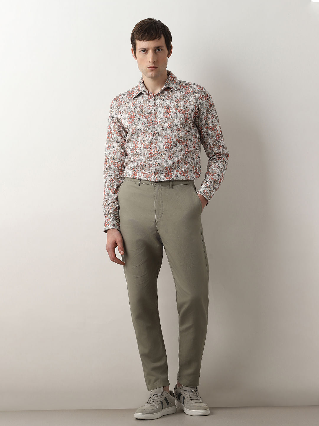 Grey Floral Print Full Sleeves Shirt