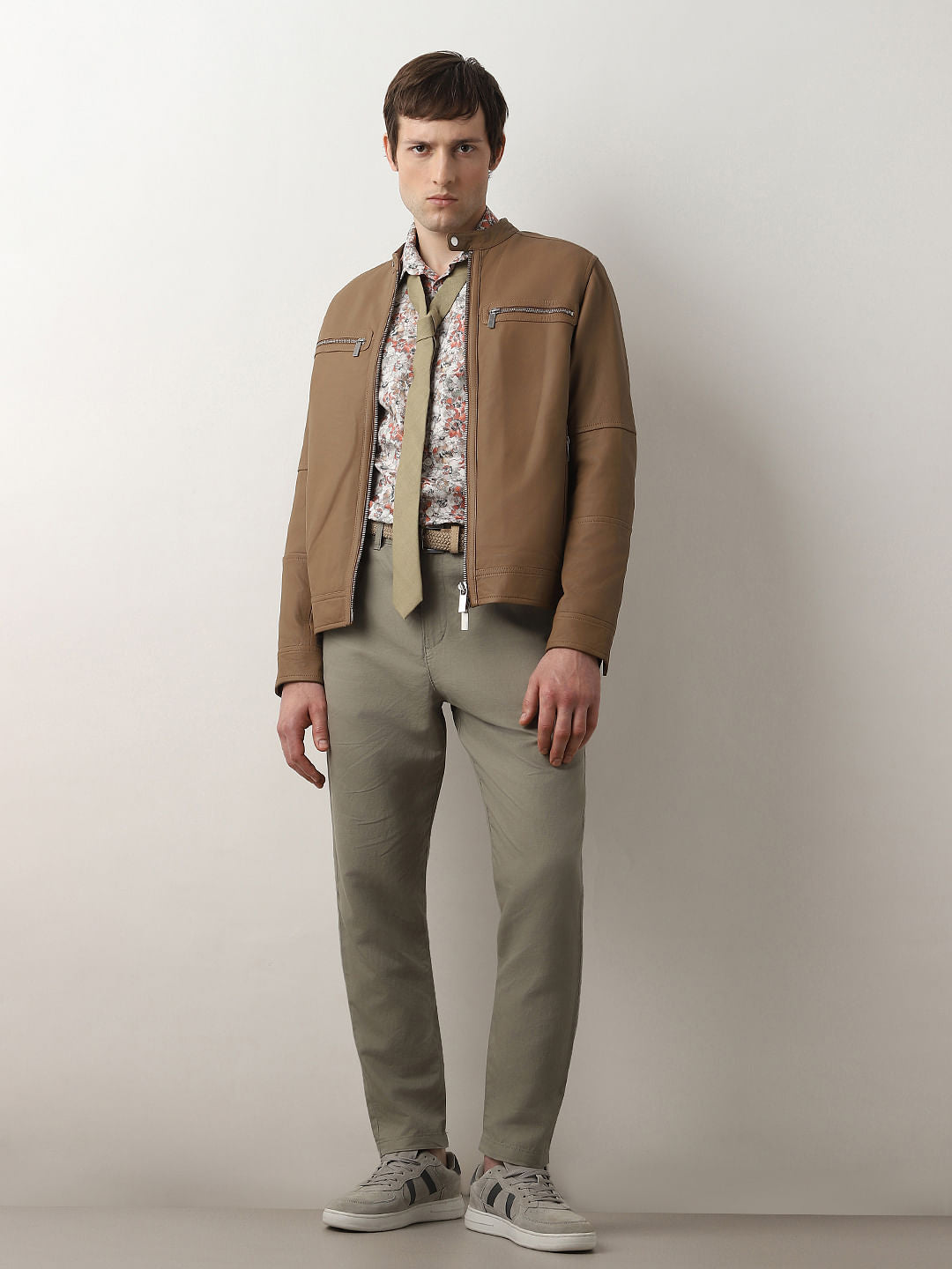 Grey Floral Print Full Sleeves Shirt