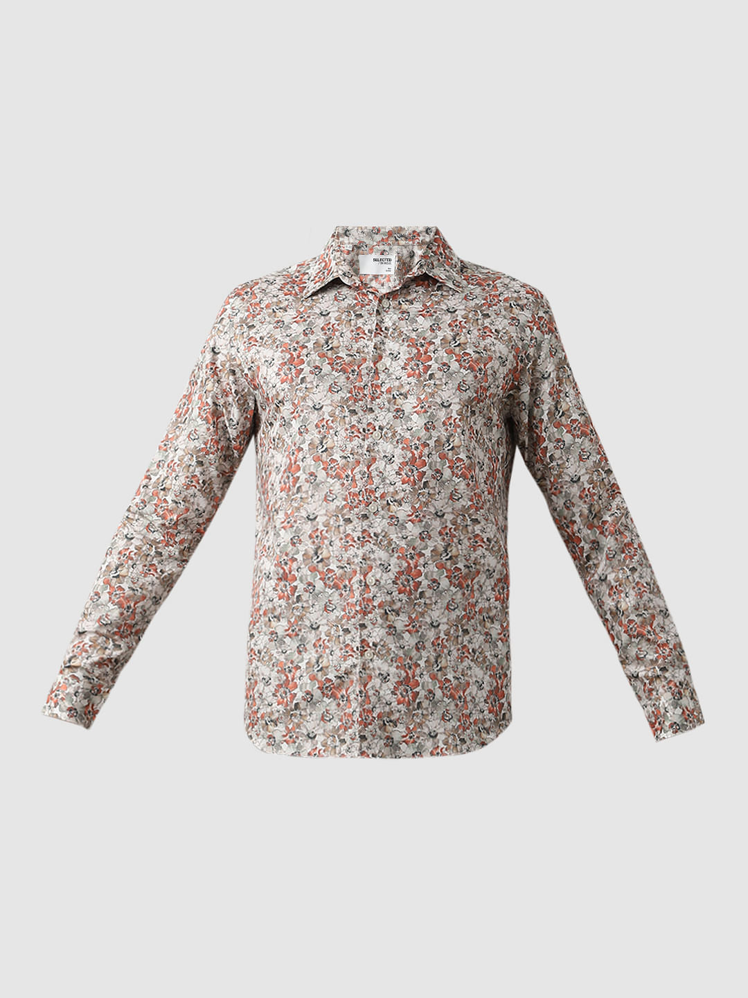 Grey Floral Print Full Sleeves Shirt