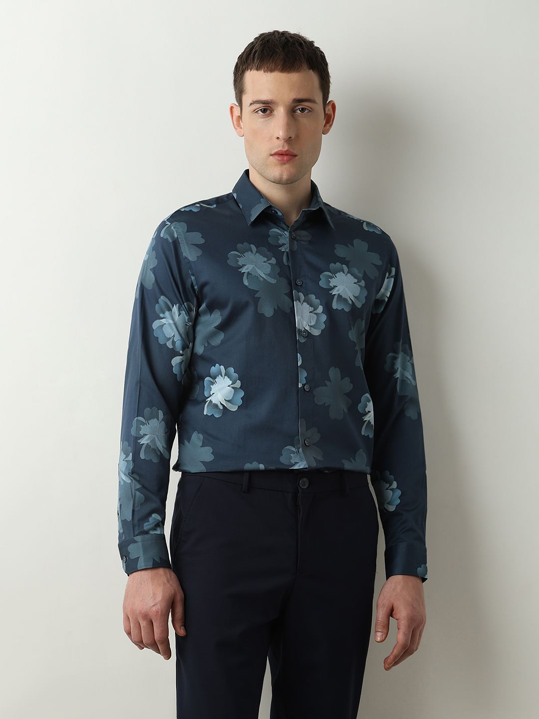 Blue Floral Full Sleeves Shirt