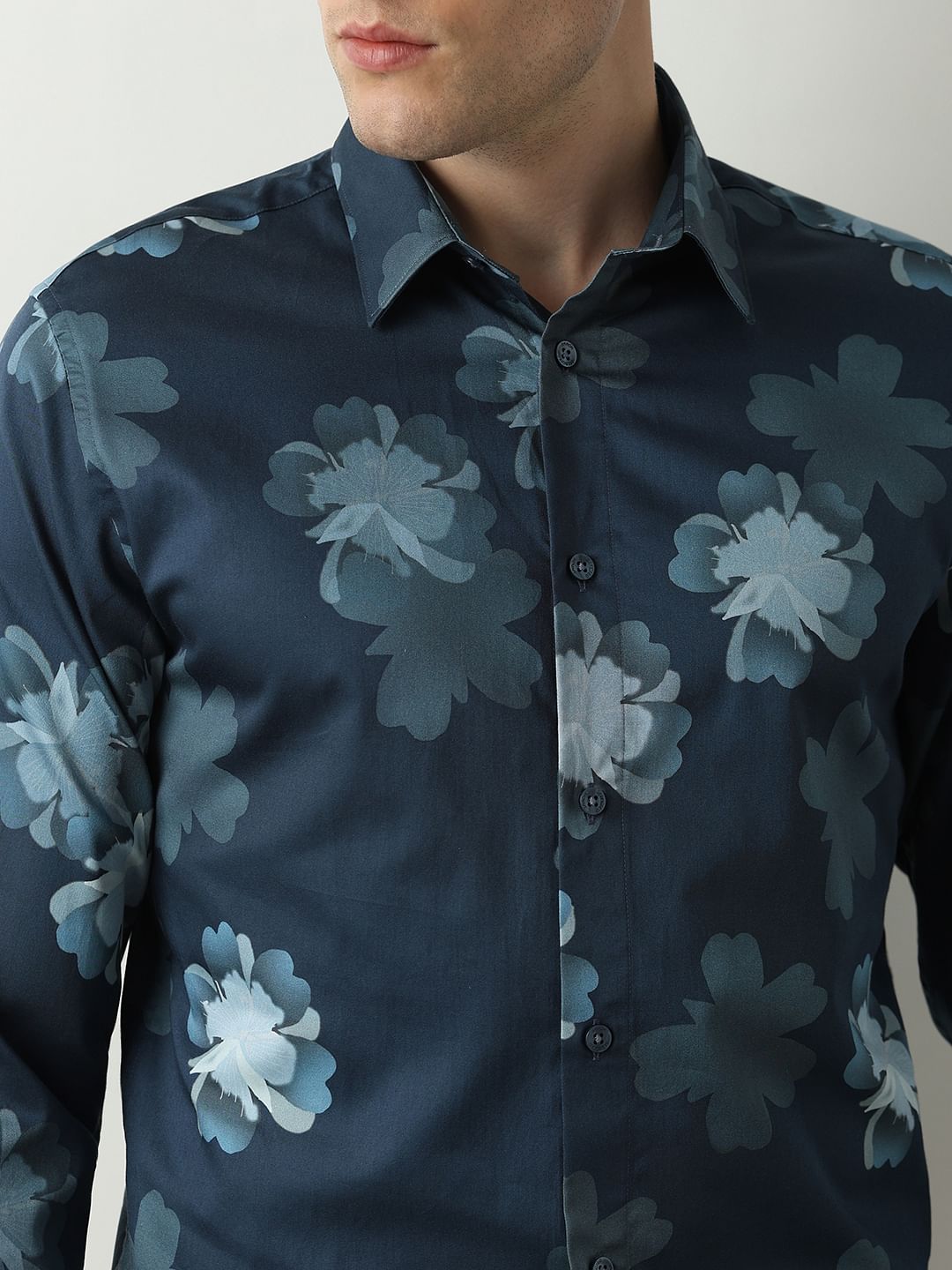 Blue Floral Full Sleeves Shirt