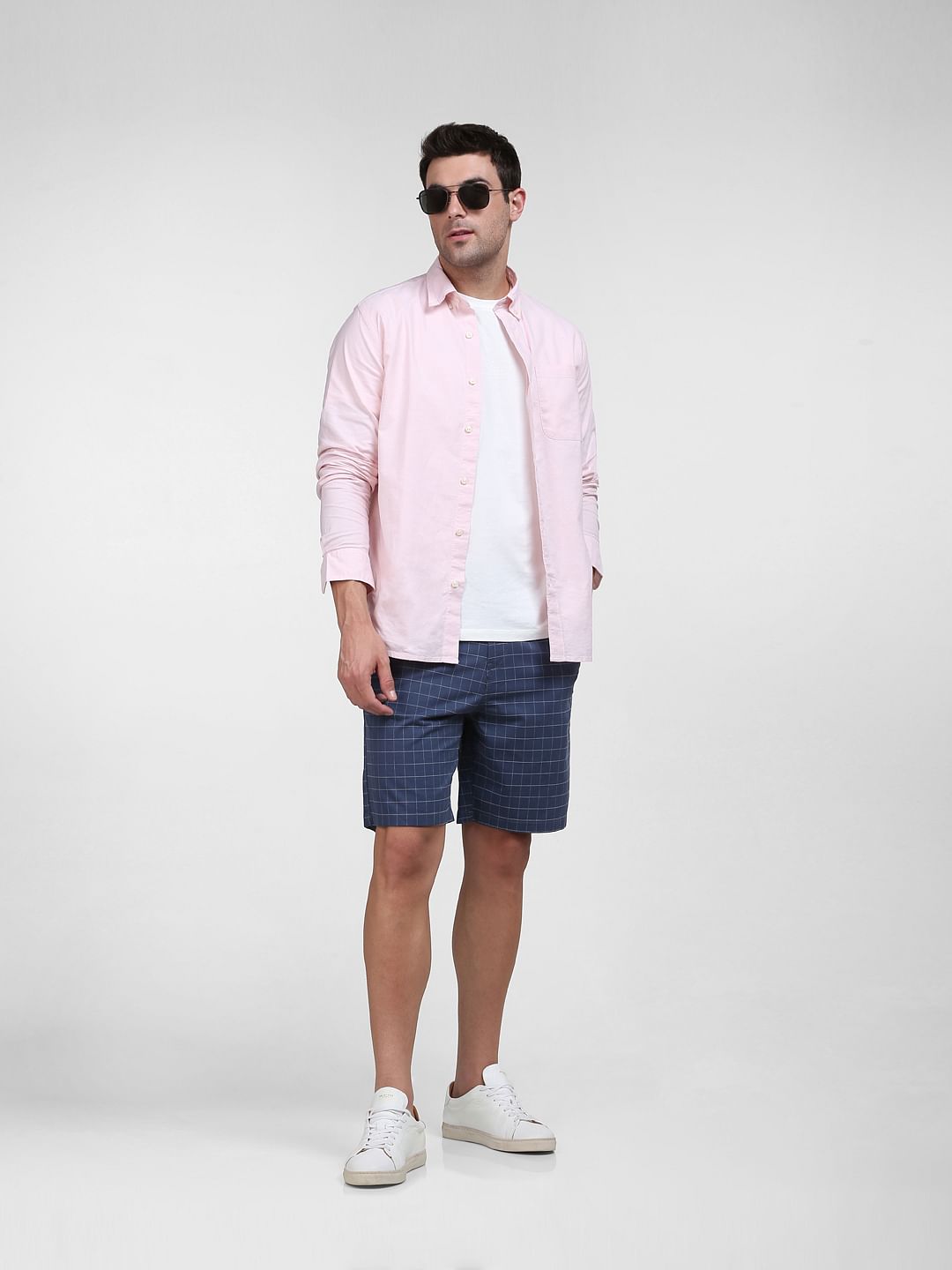 Blue Organic Cotton Check Shorts