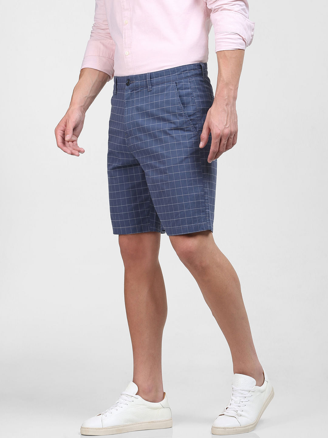 Blue Organic Cotton Check Shorts