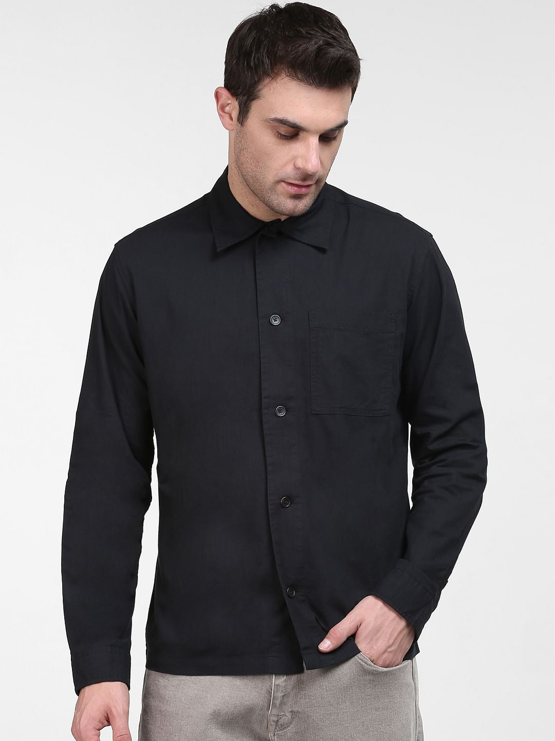 Black Organic Cotton Loose Fit Overshirt