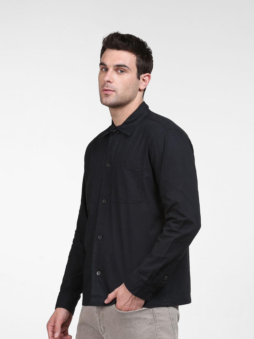 Black Organic Cotton Loose Fit Overshirt