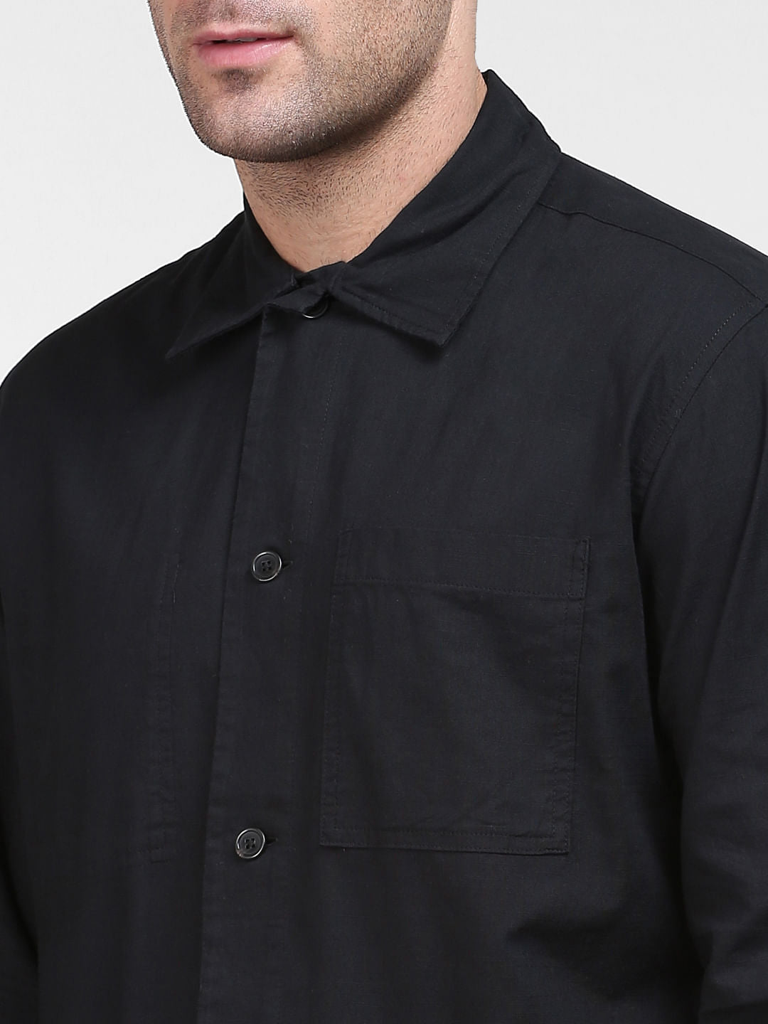 Black Organic Cotton Loose Fit Overshirt