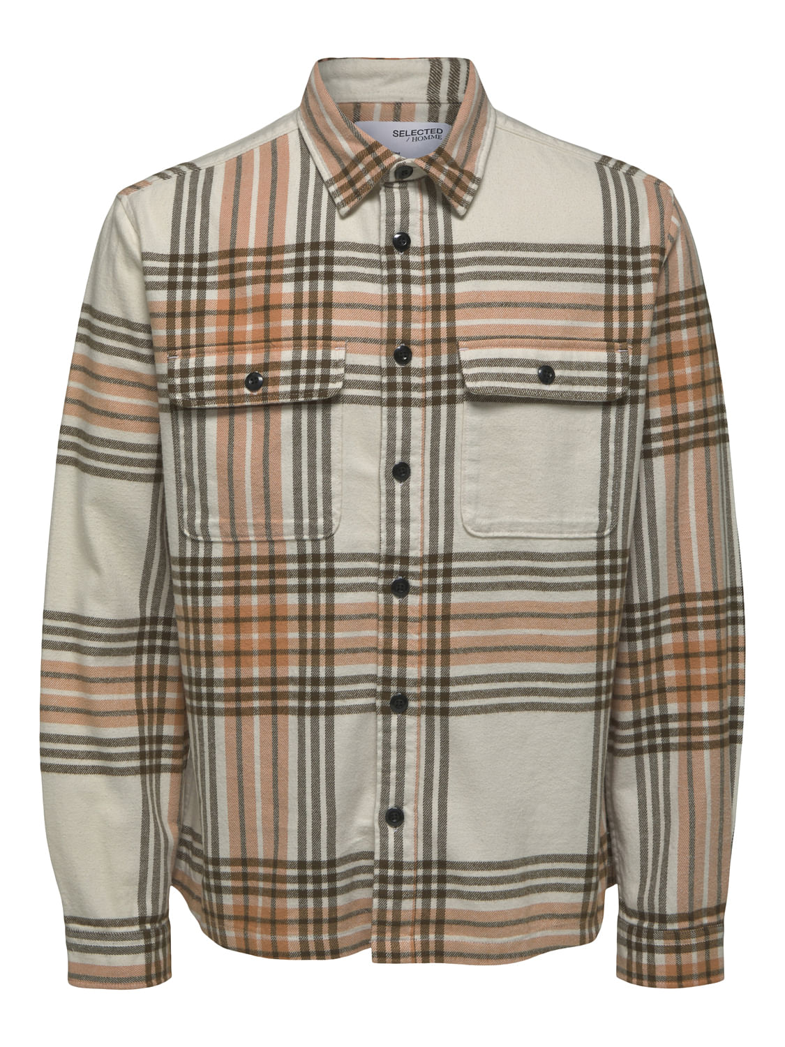 Beige Organic Cotton Checks Overshirt