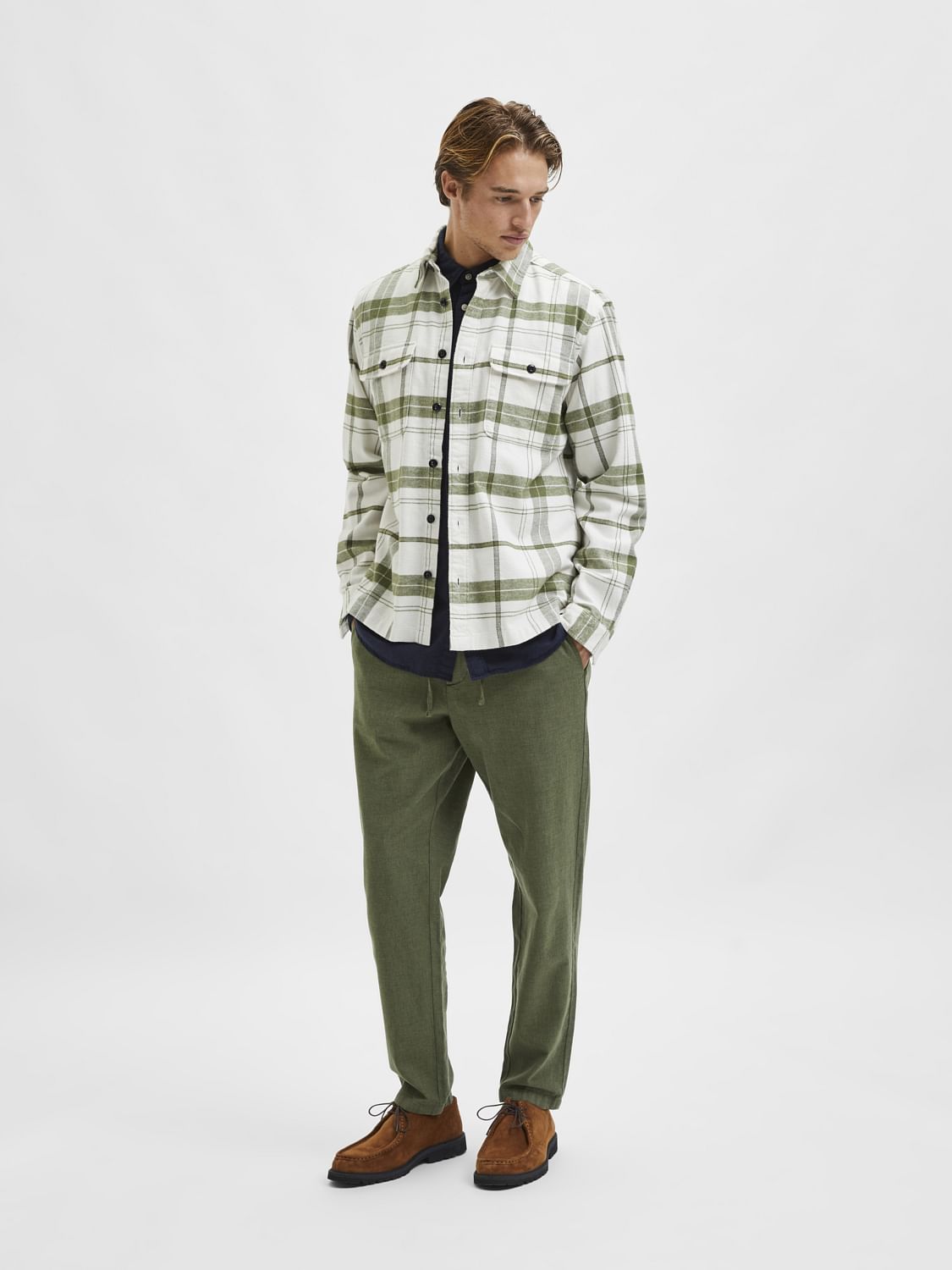 White Organic Cotton Checks Overshirt